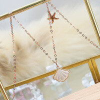 wholesale S925 Sterling Silver Red Elk Summer Fresh and Minimalist Starfish Necklace Pendant Shell French Light Luxury-BX0296-Gold 925 Silver