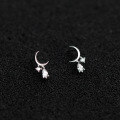 wholesale S925 silver stud earrings with a delicate curved moon design, fashionably simple and set with diamond droplets for a sweet look, G9894-0-3