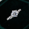 S925 Silver Plated Moissanite Halo 1ct Six-Prong Wedding Ring-0-0