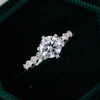 S925 Silver Plated Moissanite Halo 1ct Six-Prong Wedding Ring-1 carat (superior white moissanite)  Hong Kong lot number 19