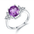 wholesale S925 Silver Light Luxury High-End Natural Gemstone Ring, Fashionably Elegant Set with Amethyst-0-4