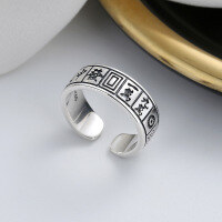 wholesale S925 Sterling Silver Retro Chinese Style Thirteen Tiles Winning Mahjong Design Ring Creative Light Luxury Style Band-504FJ/approx. 5.4g Adjustable opening