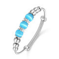 wholesale S990 silver cat's eye stone beaded round bead bracelet for girls, cute bangle for baby-0-4