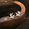 wholesale S925 Sterling Silver Korean Style Butterfly Inlaid Earrings for Women, Light Luxury Minimalist Forest Series Ear Jewelry-0-0