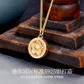 Sterling Silver Diamond-Inlaid Eight Treasures Compass Pendant Necklace-0-1
