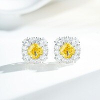 925 Sterling Silver Earrings with Zirconia and High Carbon Diamond, Ice Flower and Radiant Cut.-Yellow Diamond - ED085  925 Silver