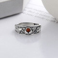 wholesale S925 Sterling Silver Retro Ethnic Style Carved Koi and Lotus with Inlaid Southern Red Agate Palace Style Ring-0-2