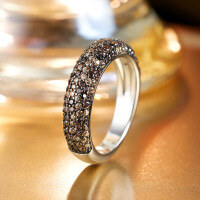 wholesale S925 Silver Gradient Coffee Zircon Full Diamond Ring, Light Luxury, Niche, High-End Stacking Ring Designer Jewelry-Platinum Beauty 7