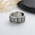 wholesale S925 Sterling Silver Retro Distressed Matte Wide Six-Syllable Mantra Scripture Ring for Trendy Men and Women-0-3