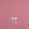 wholesale S925 silver agile bow necklace, internet-famous temperament double-layerpendant butterfly dreamdiamond collarbone chain D9520-0-1
