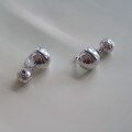 wholesale Metal: 925 Silver Plated with White Gold European and American Minimalist Personality Bright Round Ball Earrings, Niche Design, Light Luxury Fashion, High-end Ear Accessories-0-2