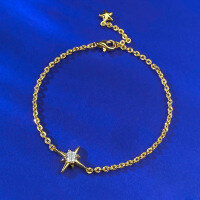 wholesale Metal Material: S925 Silver Moojing Jewelry Live New Lucky Star Bracelet Fashionable and Elegant Ins Mingyuan Style Light Luxury Everyday Wear-B138 Gold Lucky Star Bracelet 925 Silver
