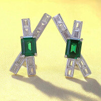wholesale S925 Sterling Silver New 6*8 Emerald-Cut Stud Earrings Simple Fashion Versatile Light Luxury Style-E289 Green Diamond 925 Silver