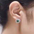 wholesale Metal, Autumn New Retro Synthetic Emerald Heart Earrings Heart-shaped Surround Set Zirconia Women's Earrings-0-4