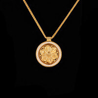 Sterling Silver Rotating Sunflower Compass Pendant with Sand Gold and Diamond Inlay-S925 Sterling Silver Rotating Compass YD2-0191BJ 925 Silver
