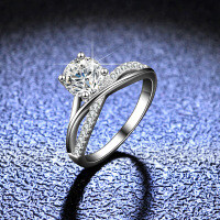 925 Silver D Color Moissanite Ring, One Carat, Four-Prong Starry River Classic Wedding Style.-1 carat (eight hearts and eight arrows zircon)  18 yards