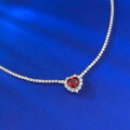 wholesale S925 Silver Women's Pendant Necklace with 8*8 Heart-Shaped Ruby Setting, Fashionable Anniversary Engagement-0-3