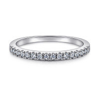 wholesale S925 Silver European and American Pure Silver Ring Pinky Full Diamond Cartier-Style Row Diamond Ring Minimalist Stacking Ring Foreign Trade Silver Jewelry Wholesale-V-shaped platinum US size 6#