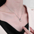 wholesale S925 Sterling Silver Korean Style Creative Minimalist Ins Crescent Moon Rhombus Grid Zircon Accent Necklace-0-3