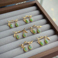 wholesale 925 silver inlaid natural Hetian jade (green and white) bamboo joint cabochon earrings for women-0-1