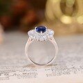 wholesale S925 silver plated with 18k gold, lab-created royal blue sapphire teardrop 6*9mm high-end jewelry closed ring-0-3