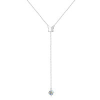 Sterling Silver Moissanite Butterfly Pendant Necklace, Y-Chain-Y-shaped tassel necklace [White Gold] Polished Butterfly  925 Silver