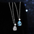 Sterling Silver Lab Blue Topaz Moissanite Necklace, 1ct Geometric Teardrop Pendant-0-1