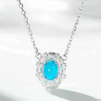 925 Sterling Silver Turquoise Set Necklace Women's Simple Full Diamond Stud Earrings Pigeon Egg Ins Style Chain-Necklace - XL421