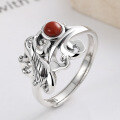 wholesale S925 Sterling Silver Irregular Geometric Pattern Inlaid with Southern Red Agate Ring, Retro Ethnic Style Index Finger Ring-0-2