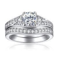 wholesale 925 Sterling Silver European and American Cross-Border Zircon Women's Fashion Ring Set, 2-Piece Combination Stackable Rings-925 Sterling Silver US Size 8#