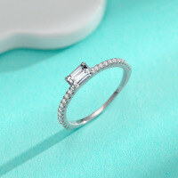 wholesale S925 Sterling Silver Cross-Border 4*6 Emerald-Cut Moissanite Ring, Petite and Exquisite Women's Ring, Fashionably Versatile-4*6 (80-point moissanite) ring 8