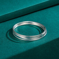 wholesale 999 Sterling Silver Women's Fashion Minimalist Thin Circle Smooth Solid Silver Bangle Three Lives Three Worlds Silver Bracelet for Girlfriend-58mm single piece, approximately 5 grams 999 silver