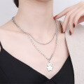 wholesale S925 Sterling Silver Vintage Double-Layer Bear Necklace, Retro Antique Style, Versatile Women's Jewelry for Wholesale-0-3
