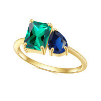 wholesale 14K Gold Plated S925 Sterling Silver Emerald Nano Gemstone Ring, Fashionable and Luxurious with an Advanced Sense of Elegance-S925 Silver + Emerald/Sapphire Nano US Size 10