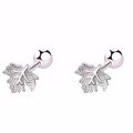 wholesale S925 Sterling Silver Forest-style Sweet Maple Leaf Threaded Stud Earrings, Unique Design Everyday Wear Accessories M05122-0-4
