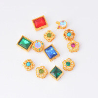 wholesale Metal hollow gold-plated with sand texture, pearl, and gemstone inlaid horizontal spacer beads for handmade DIY crystal bead jewelry accessories-65#