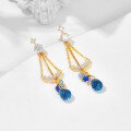 wholesale S925 Silver Plated 14K Gold with Lapis Lazuli and Light Blue Zircon, Take Up Forest Style Earrings, New Collection by Dunli Jewelry-0-1