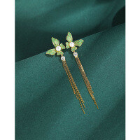 wholesale S925 Silver Zircon Butterfly Pearl Earrings with Drip Enamel and Long Tassels, Factory Direct Supply-Freshwater Pearl Earrings with Plastic Earplugs  925 Silver