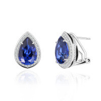 wholesale 925 Sterling Silver Inlaid Light Luxury Exquisite Pear-Shaped Teardrop Crystal Earrings with Ruby and Sapphire Ear Studs, Spring and Summer New Arrival-Cultured Sapphire Earrings