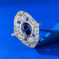 wholesale S925 Silver Simulated Sapphire 6*8mm Oval French Waltz Ring Vintage Style-0-2