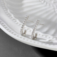 wholesale 925 Sterling Silver Plated with White Gold, European and American Fashion Wax Set Zircon Ear Studs, Simple and Versatile Women's Earrings, Factory Stock-Platinum zircon earrings 925 silver