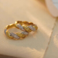 wholesale S925 Sterling Silver Red Elk All-Over New European and American Style Brushed Twist Braided Series Light Luxury Ring in Gold Tone for Women-BZ0229-Gold-Platinum US Size 10