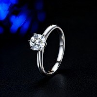 S925 Sterling Silver Moissanite Six-Prong 1-Carat Bridal Ring-[5A Zircon] 6.5mm  Size 6
