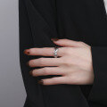 wholesale S925 Sterling Silver Korean and Japanese Minimalist Smooth Overlapping Line Texture Trendy Versatile Cold Tone Open Ring-0-2