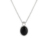 wholesale S925 Sterling Silver Small Geometric Oval White Agate Pendant Minimalist Luxury Choker Necklace for Women-Black Onyx 925 Silver