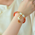 wholesale Handcrafted Chinese-style bracelet with certificate, featuring white jade bodhi, adorable lucky cat, and red agate, a luxurious and cute gift for your girlfriend Metal material comes first-0-2