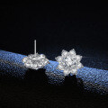 S925 Silver Sunflower Stud Earrings with Cushion Square Pyramid Wedding Moissanite-0-0