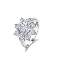 Sterling Silver 3ct Moissanite Ring Women's Fancy Square Sunflower Wholesale-Set with D-color moissanite (3 carats)  US No. 7