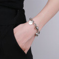 wholesale S925 Sterling Silver Vintage Oxidized Silver Mixed Thick Chain 3D Heart English Tube Bead Trendy Bracelet-0-3