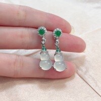 wholesale Sterling Silver Retro White Chalcedony Gourd Earrings Women, National Trend Court Style Luxury Hetian Jade Ear Studs Earrings for Douyin Live Streaming-xb1081-white gold